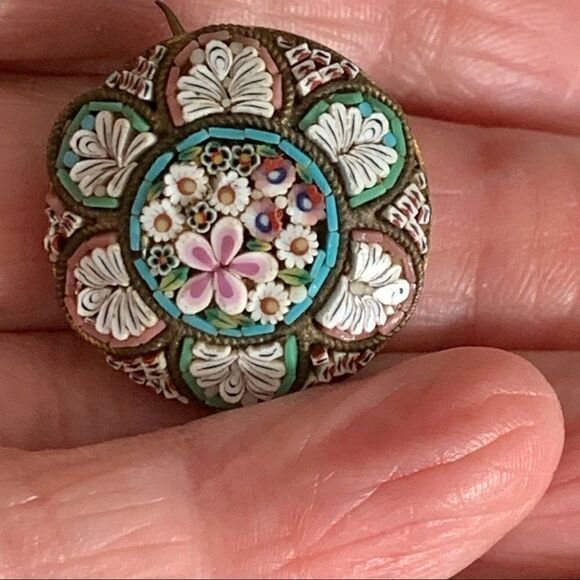 Outstanding antique micro mini mosaic floral pin